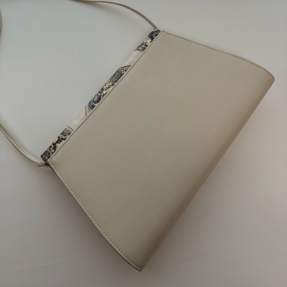Neutral Snakeskin Accent Crossbody Bag | Beige Envelope Minimalist Shoulder - Picture 6 of 10
